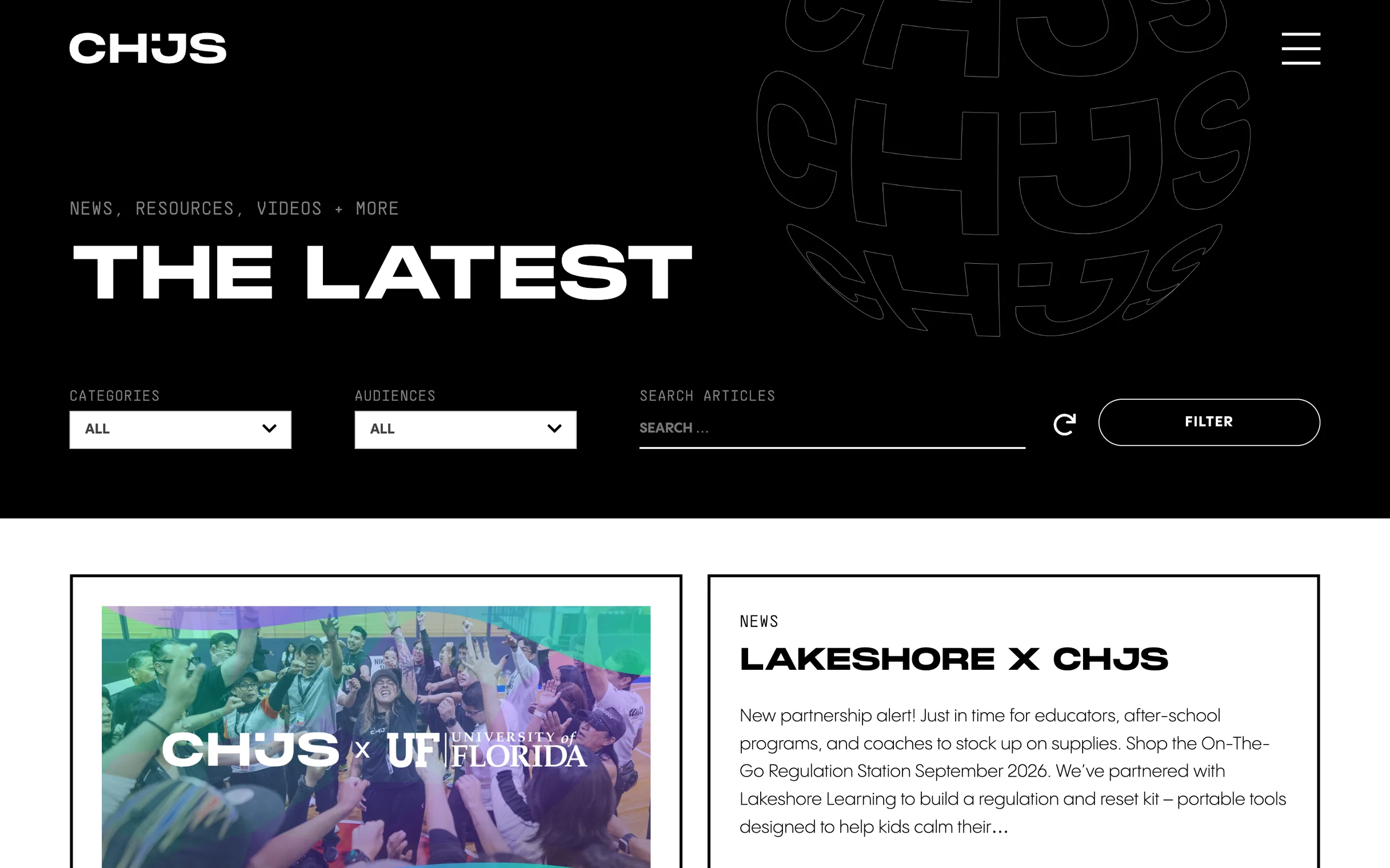 The Latest: news, resources and videos in one archive, with filters for category and audience and a search
