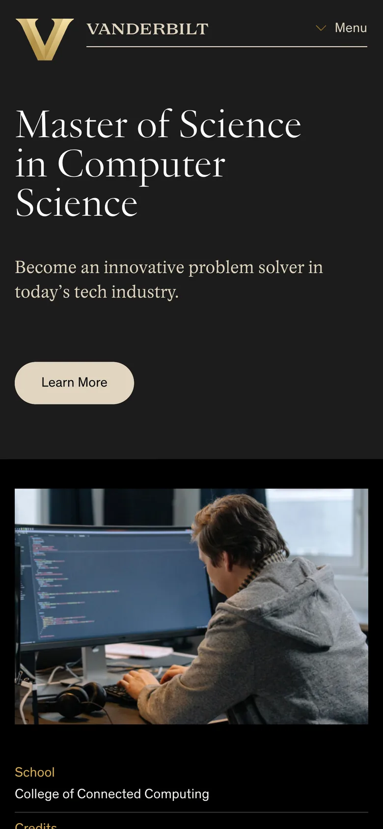 The computer science program page on a phone