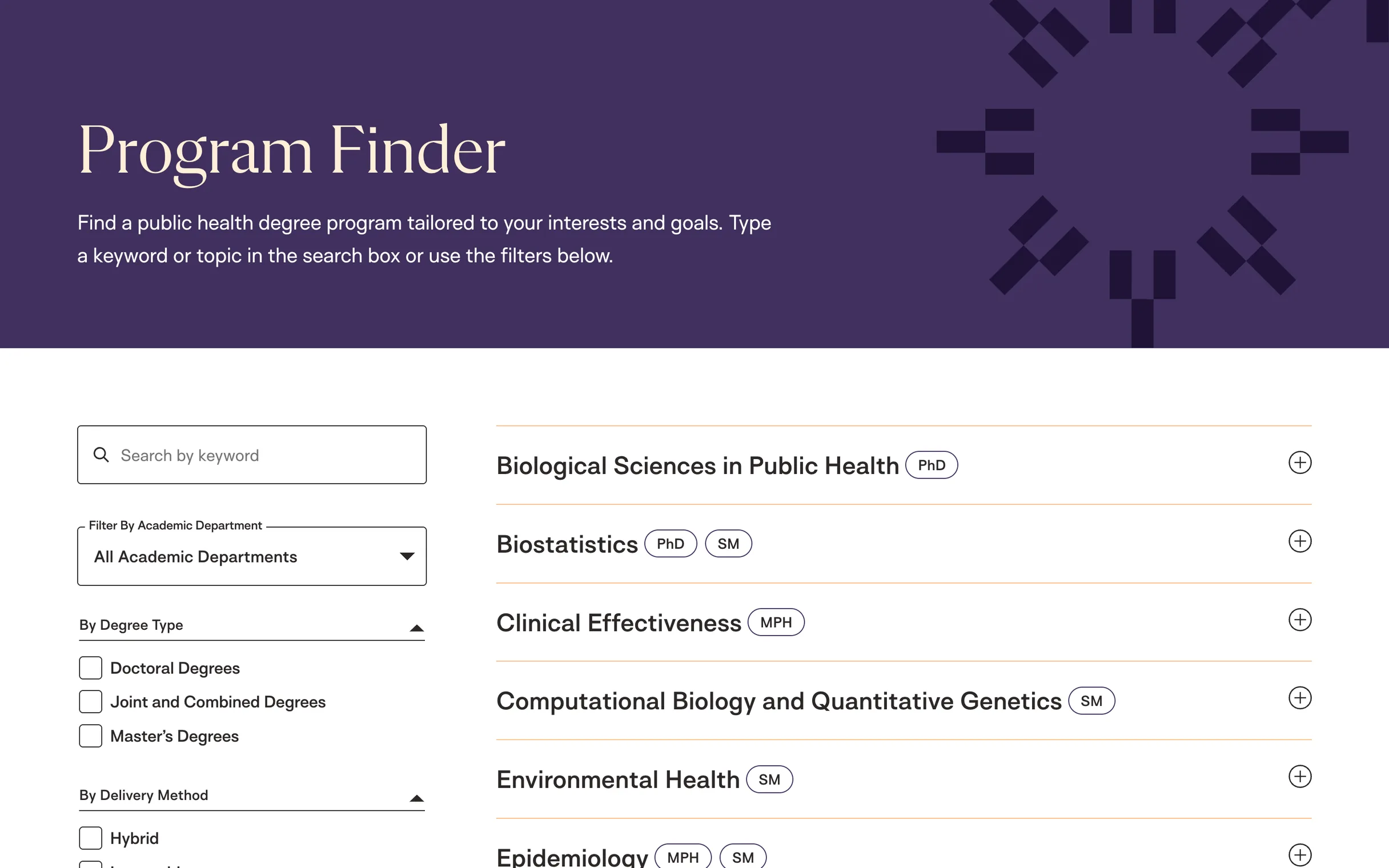 The Harvard Chan program finder on desktop and mobile